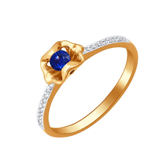Золотое кольцо Sokolov из красного золота 585 пробы со вставками из драгоценных камней (бриллиант и сапфир) ДИ2010594 , размеры от 17 до 18.5