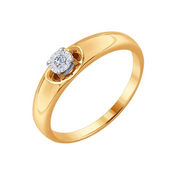 Золотое кольцо  из красного золота 585 пробы со вставками из драгоценных камней (бриллиант) ДИ1011627 , размеры от 16.5 до 18