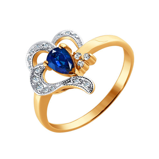 Золотое кольцо Sokolov из красного золота 585 пробы со вставками из драгоценных камней (бриллиант и сапфир) ДИ2010568 , размеры от 16.5 до 17.5