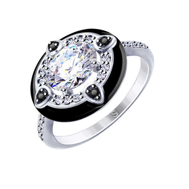 Серебряное кольцо с фианитами и эмалью
