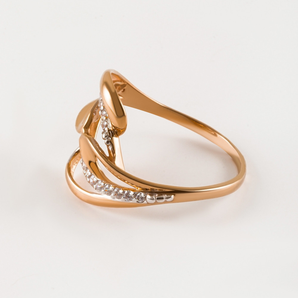 Золотое кольцо Liberty  из красного золота 585 пробы  со вставками (фианит) РЫ1758741, размеры от 20.5 до 22.5
