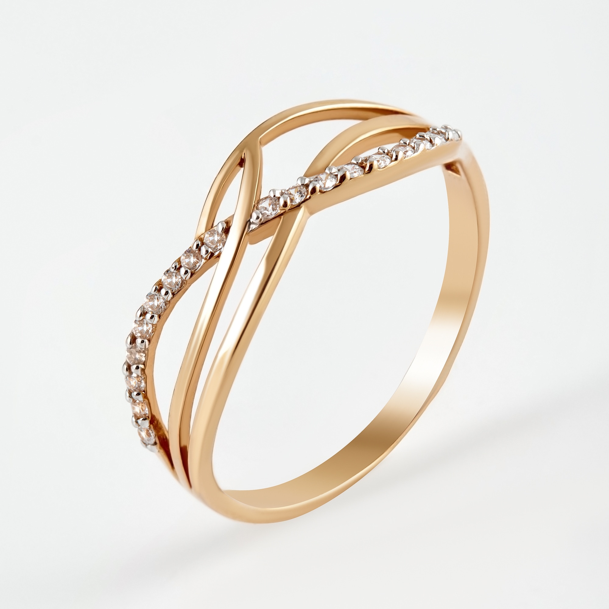 Золотое кольцо Вероника из красного золота 585 пробы  со вставками (фианит) 3ВК132-375, размеры от 15.5 до 18
