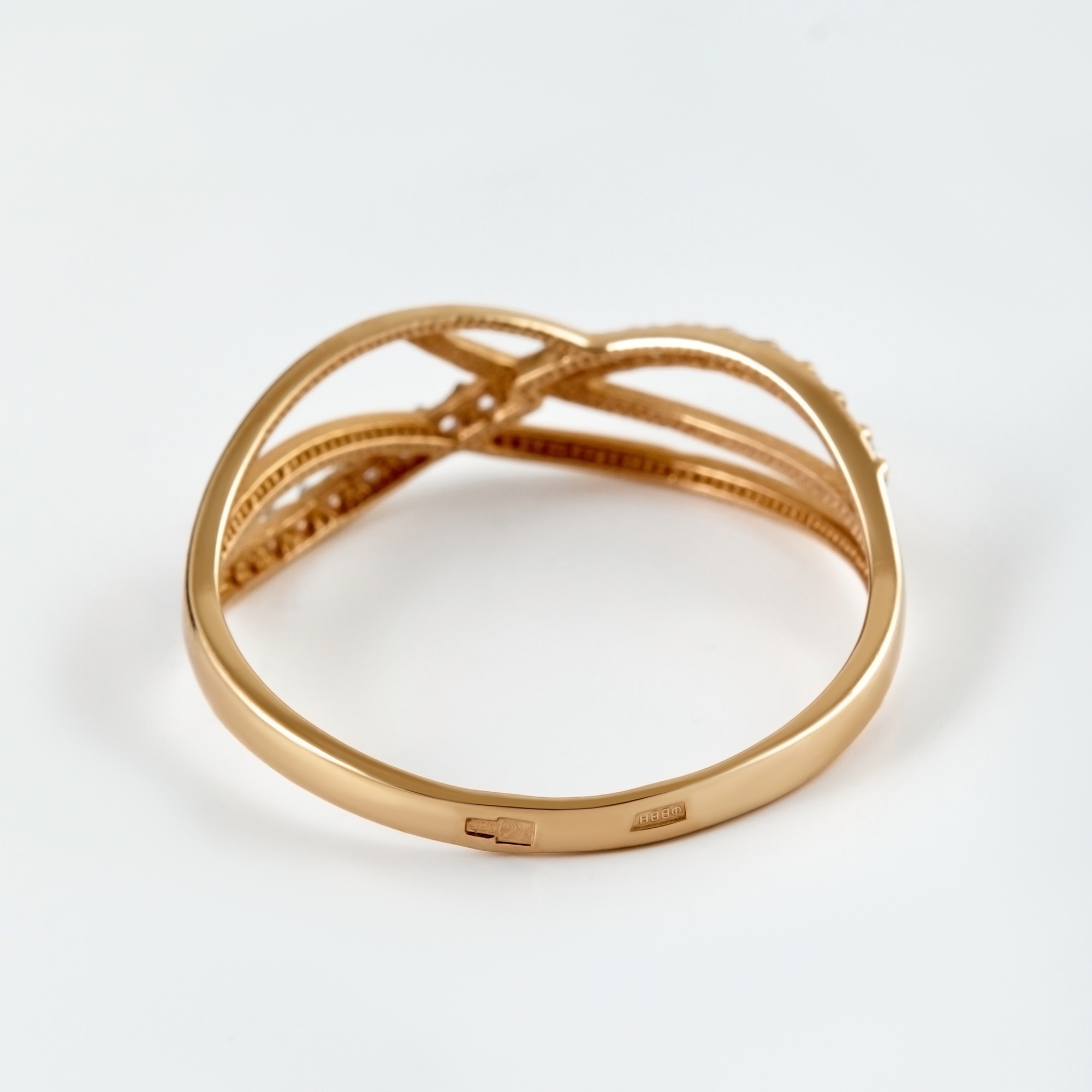 Золотое кольцо Вероника из красного золота 585 пробы  со вставками (фианит) 3ВК132-375, размеры от 15.5 до 18