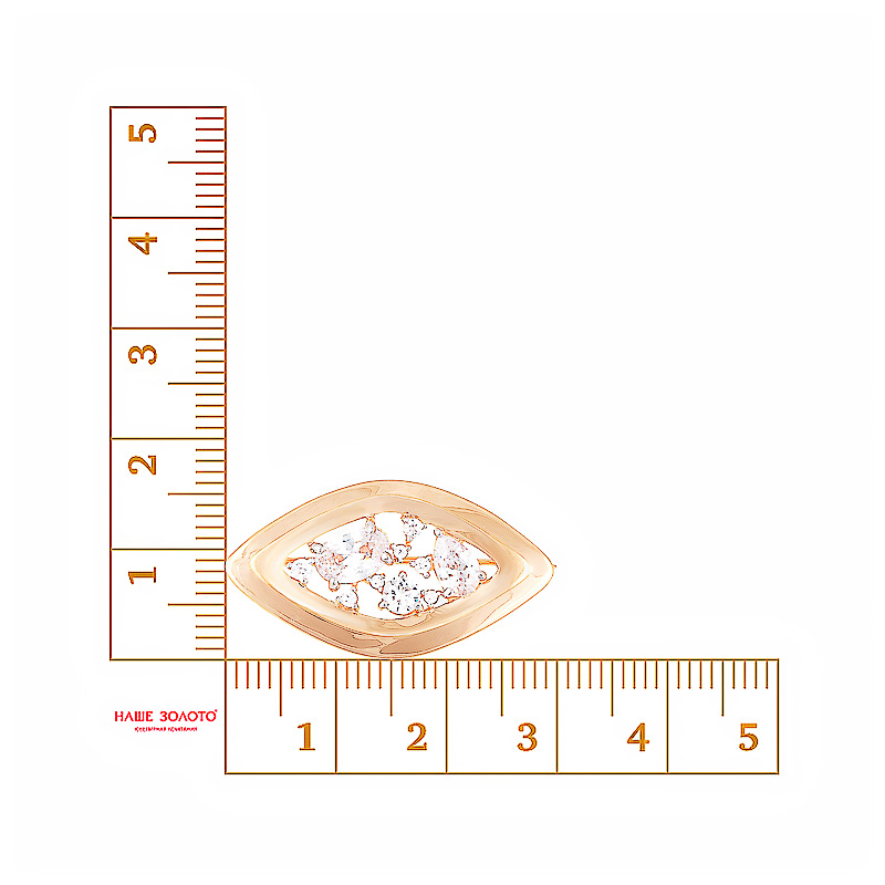 Золотая брошь Дельта (delta) из красного золота 585 пробы  со вставками (фианит) ДП060202