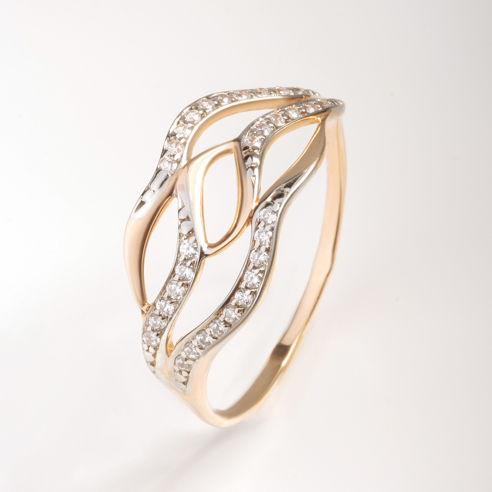 Золотое кольцо Liberty  из красного золота 585 пробы  со вставками (фианит) РЫ1757641, размеры от 16 до 22.5