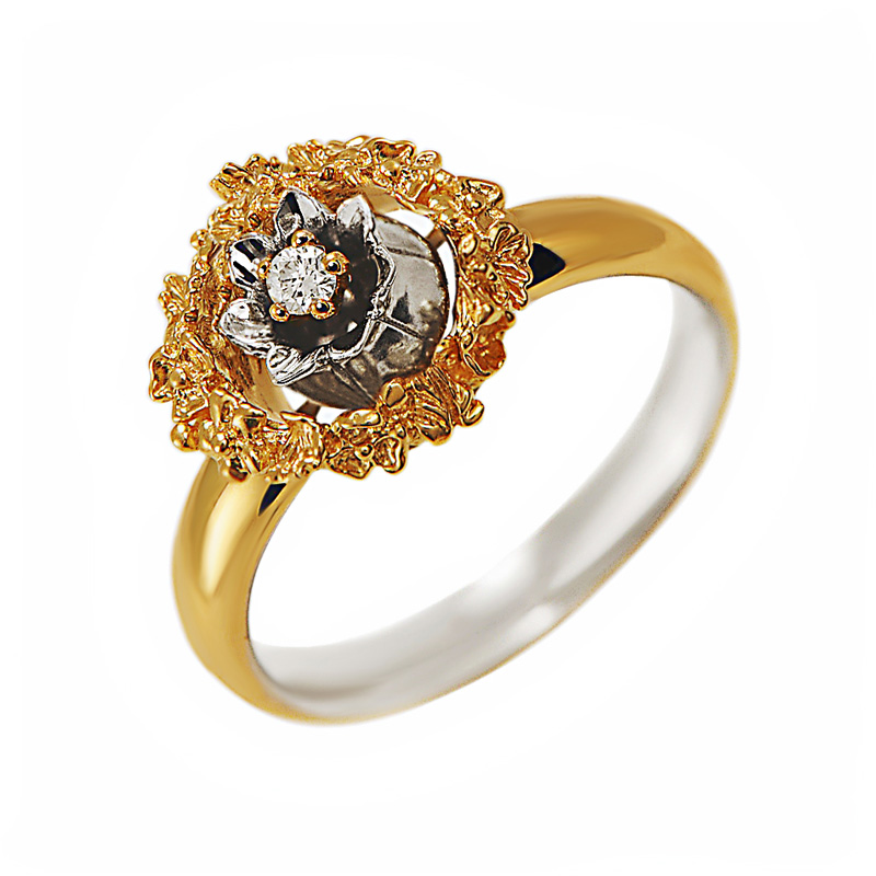 Золотое кольцо Адриа из красного золота 585 пробы со вставками из драгоценных камней (бриллиант) ИА10220, размеры от 15.5 до 18