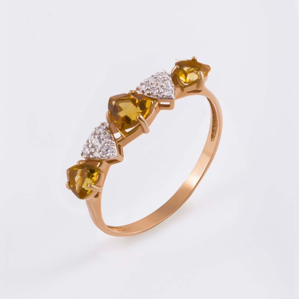 Золотое кольцо с цитринами и фианитами