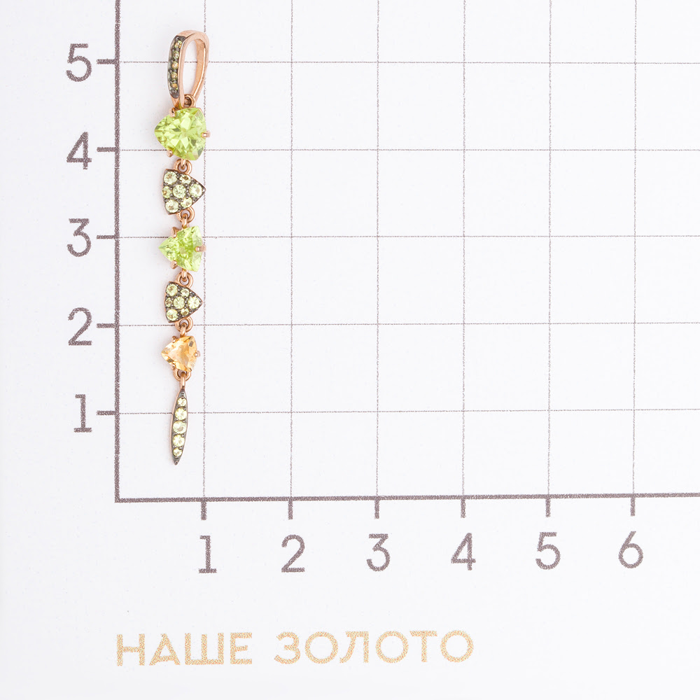 Золотая подвеска Ювелирные традиции из красного золота 585 пробы со вставками из полудрагоценных камней (хризолит, цитрин и фианит) ЮИП124-5425М1