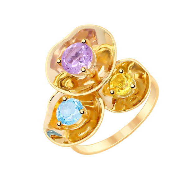 Золотое кольцо с аметистами, топазом и цитринами