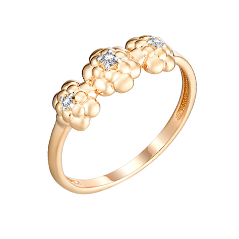 Золотое кольцо Вероника из красного золота 585 пробы  со вставками (фианит) 3ВК132-933, размеры от 16 до 19