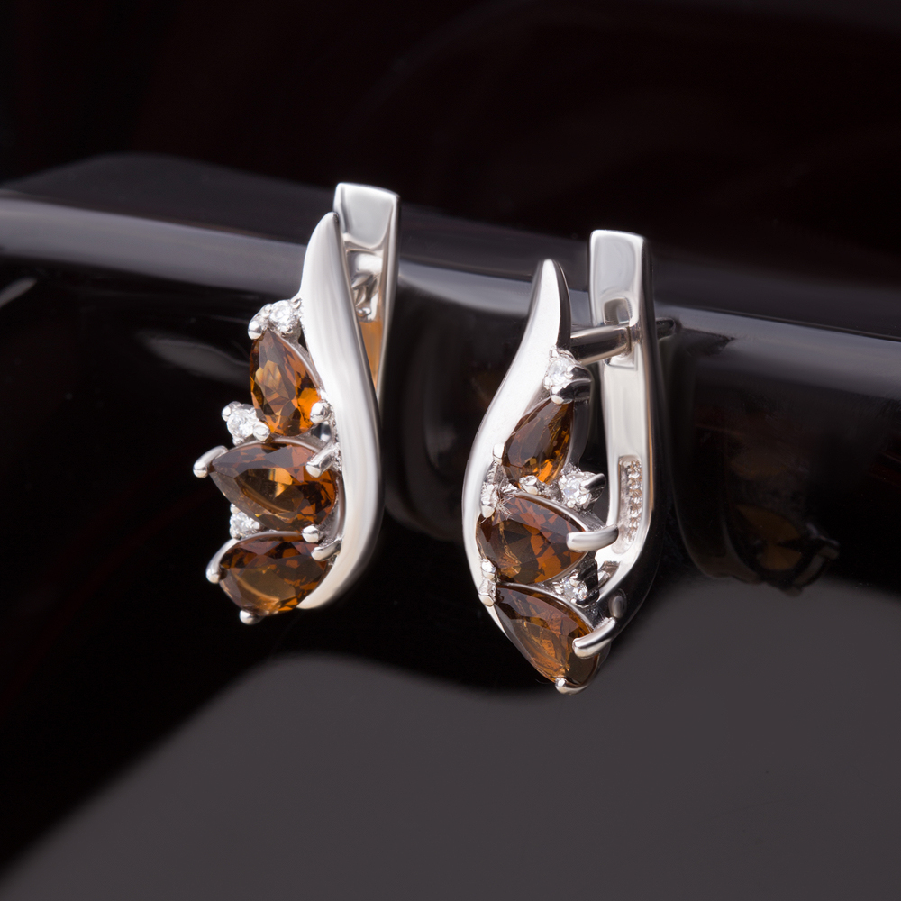 Серебряные серьги Серебро россии со вставками из полудрагоценных камней ( и фианит) РО2-1059Р-107ктр