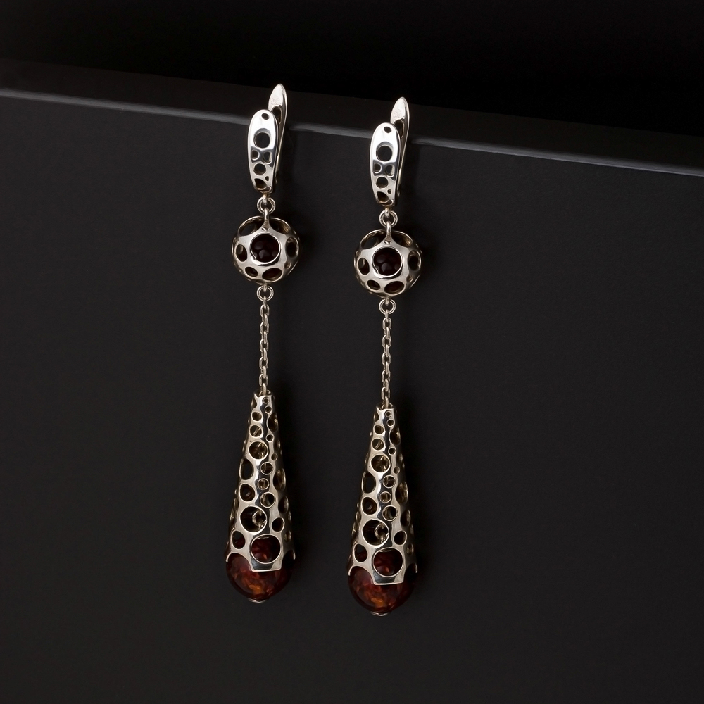 Серебряные серьги подвесные Дарвин со вставками из полудрагоценных камней () 6Д429041454АК