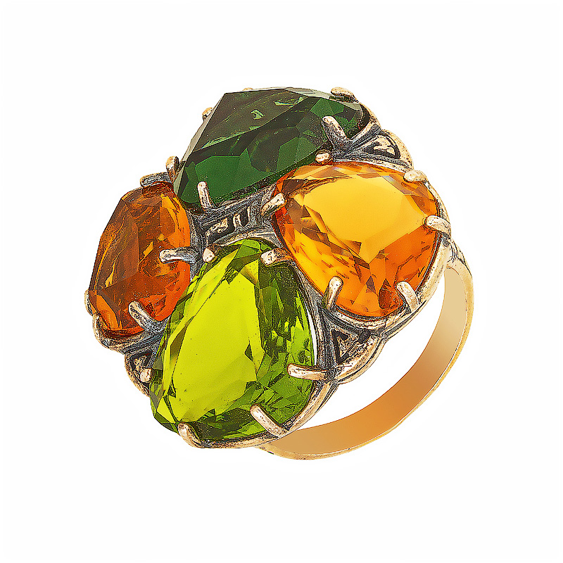 Серебряное кольцо Вега  со вставками (самоцветы) ВЕК3001СМ, размеры от 17.5 до 19.5