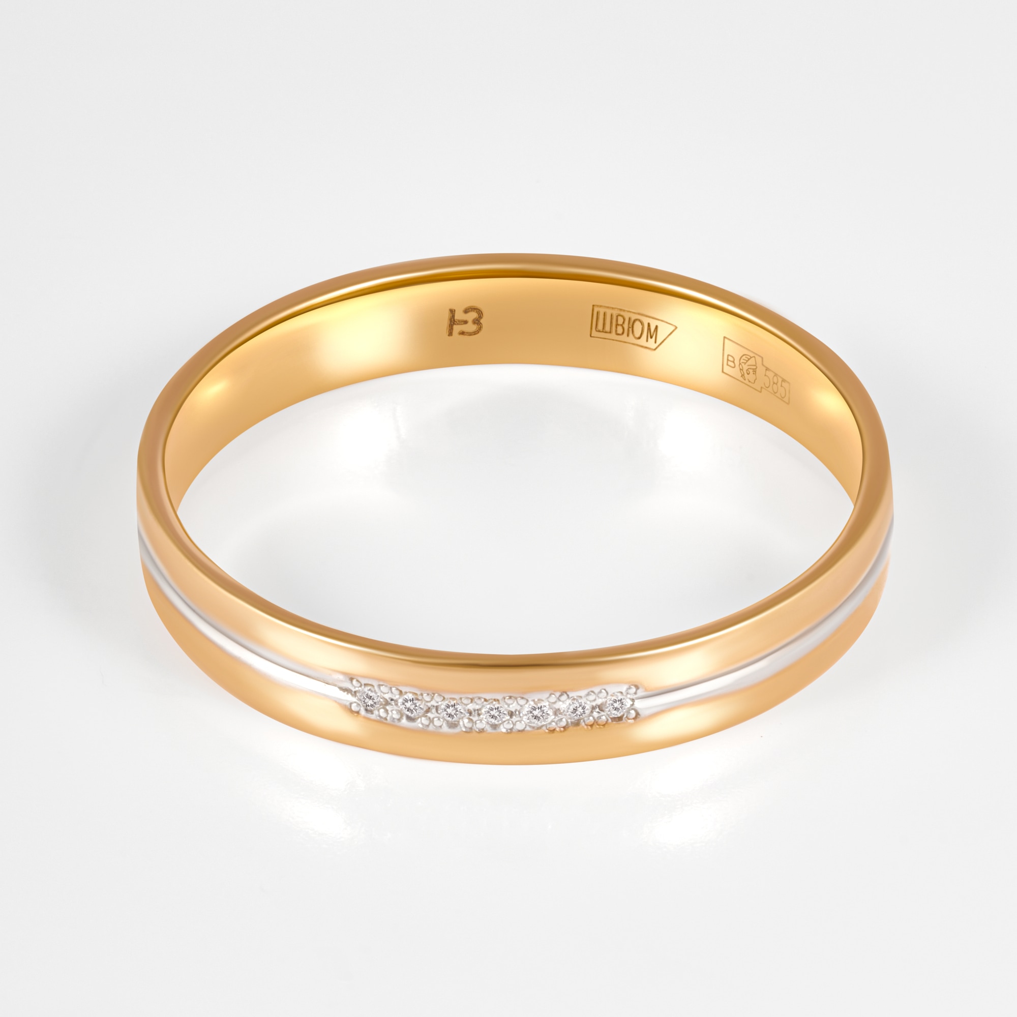 Золотое кольцо обручальное Империал из красного золота 585 пробы со вставками из драгоценных камней (бриллиант) ИМТ0134-120, размеры от 15.5 до 19