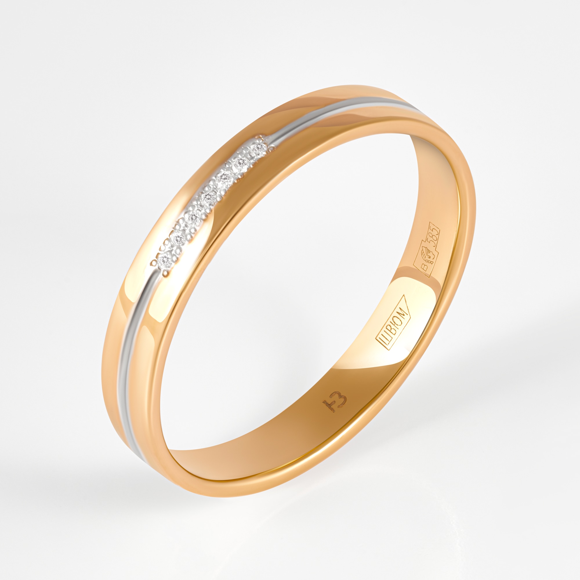 Золотое кольцо обручальное Империал из красного золота 585 пробы со вставками из драгоценных камней (бриллиант) ИМТ0134-120, размеры от 15.5 до 19