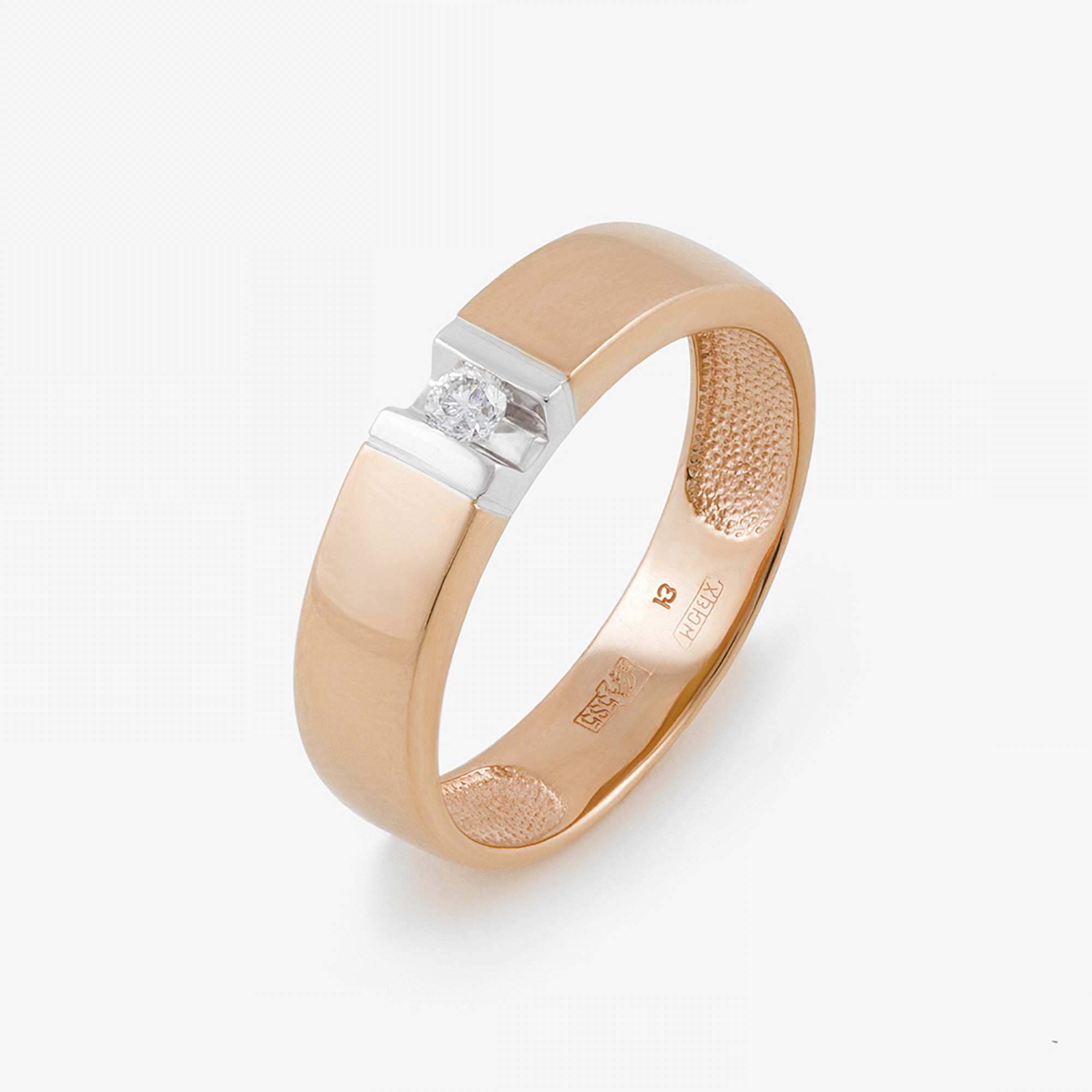 Золотое кольцо обручальное Империал из красного золота 585 пробы со вставками из драгоценных камней (бриллиант) ИМТ1020-120, размеры от 15.5 до 19