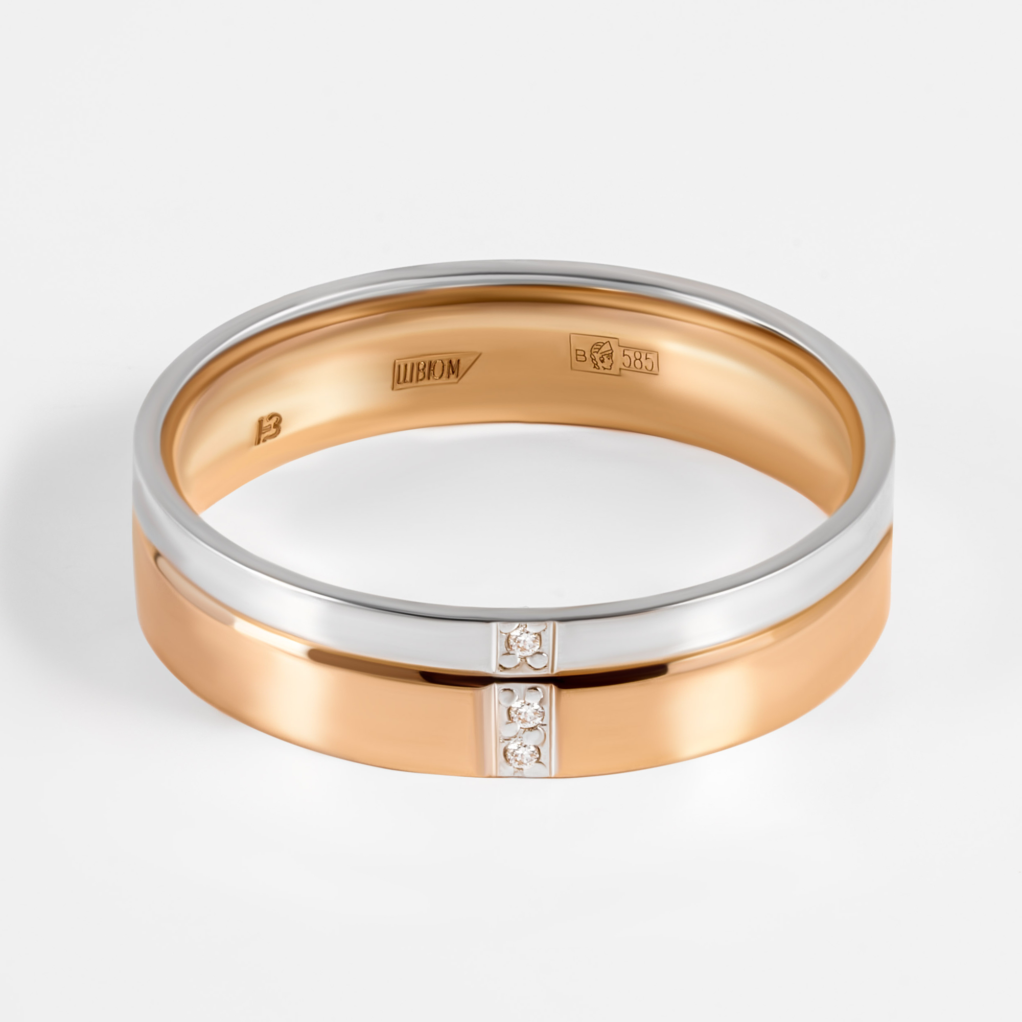 Золотое кольцо обручальное Империал из красного золота 585 пробы со вставками из драгоценных камней (бриллиант) ИМТ0388-120, размеры от 15.5 до 19