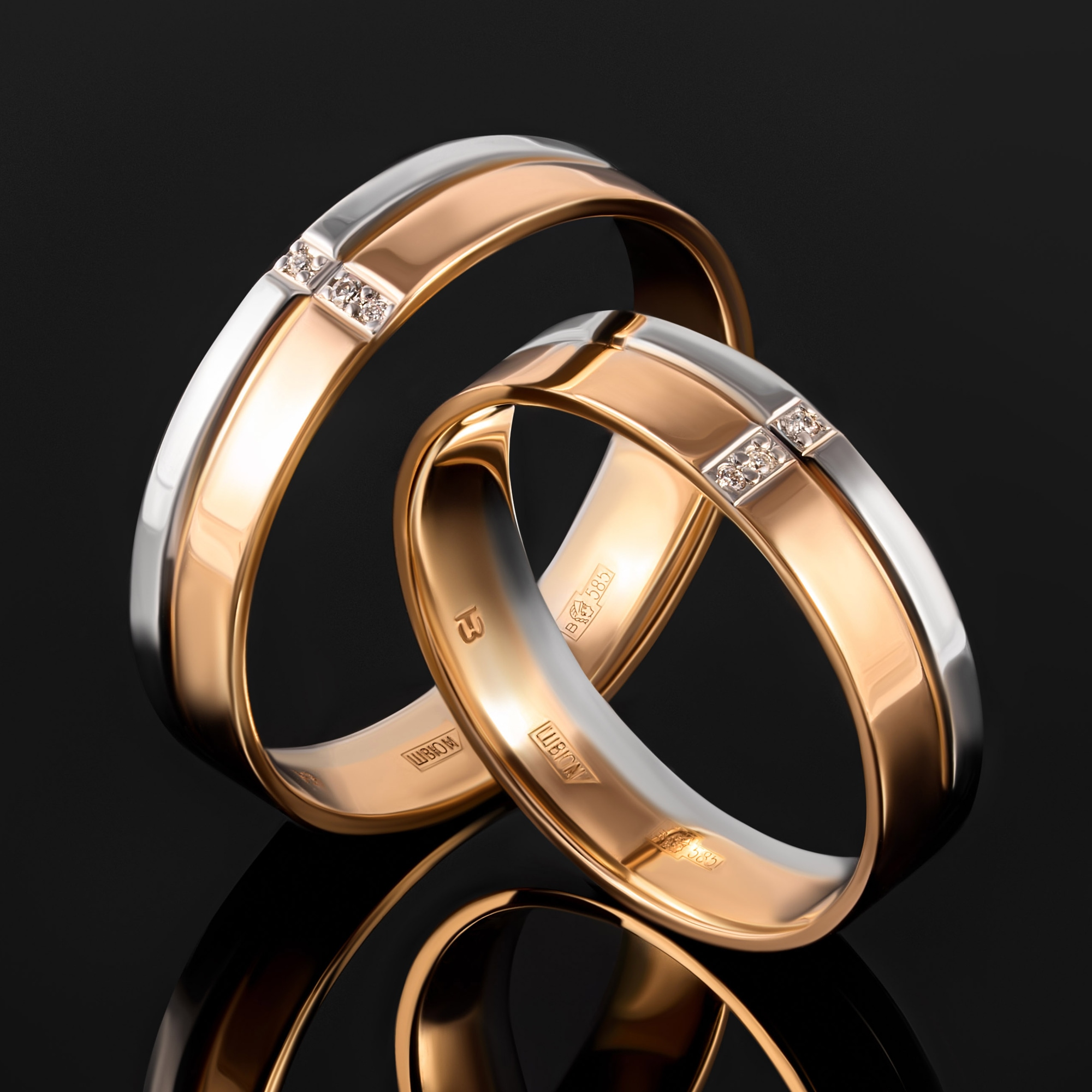 Золотое кольцо обручальное Империал из красного золота 585 пробы со вставками из драгоценных камней (бриллиант) ИМТ0388-120, размеры от 15.5 до 19
