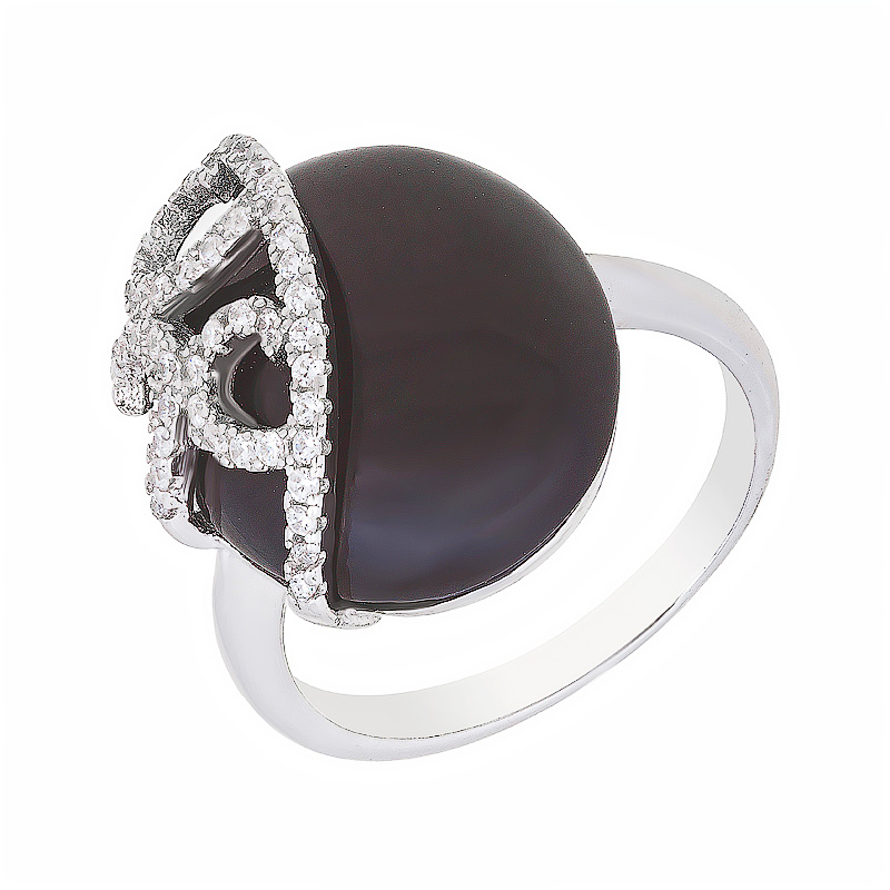 Серебряное кольцо с ониксами и фианитами