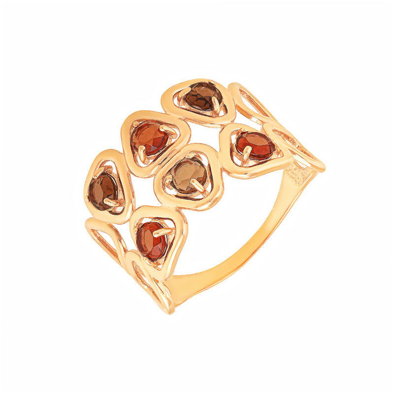 Золотое кольцо Дельта (delta) из красного золота 585 пробы со вставками из полудрагоценных камней ( и раухтопаз) ДП312721, размеры от 17.5 до 18