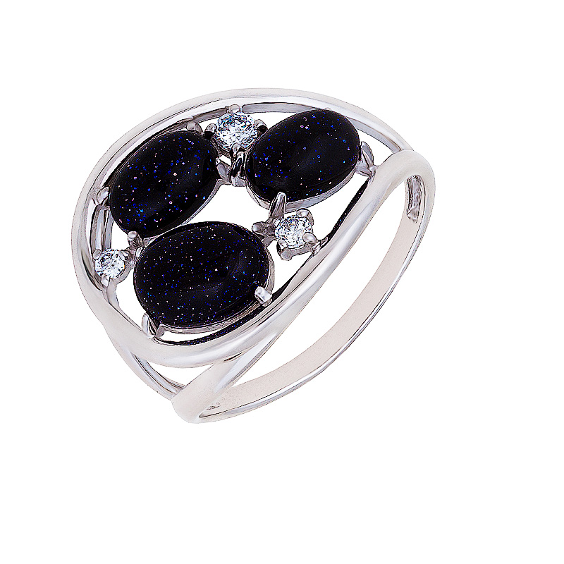Серебряное кольцо с кварцем плавленым и фианитами
