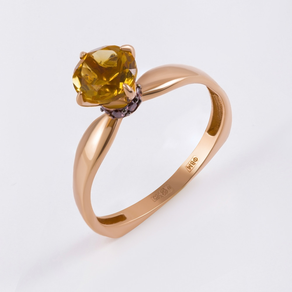 Кольцо из красного золота с цитринами и фианитами