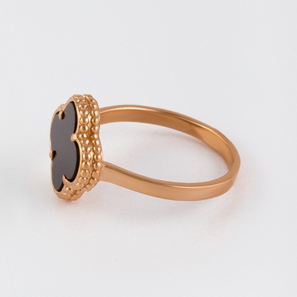 Золотое кольцо Liberty  из красного золота 585 пробы со вставками из полудрагоценных камней (оникс) РЫ10002531, размеры от 16 до 18.5