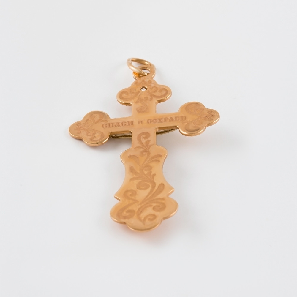 Золотой крест Голден глоб из красного золота 585 пробы  со вставками (фианит) ГГ102СК400103