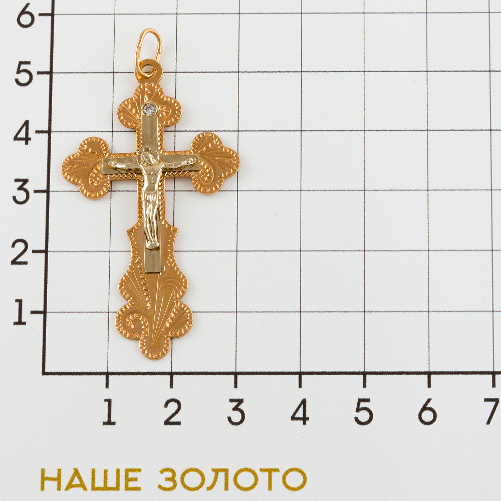Золотой крест Голден глоб из красного золота 585 пробы  со вставками (фианит) ГГ102СК461302