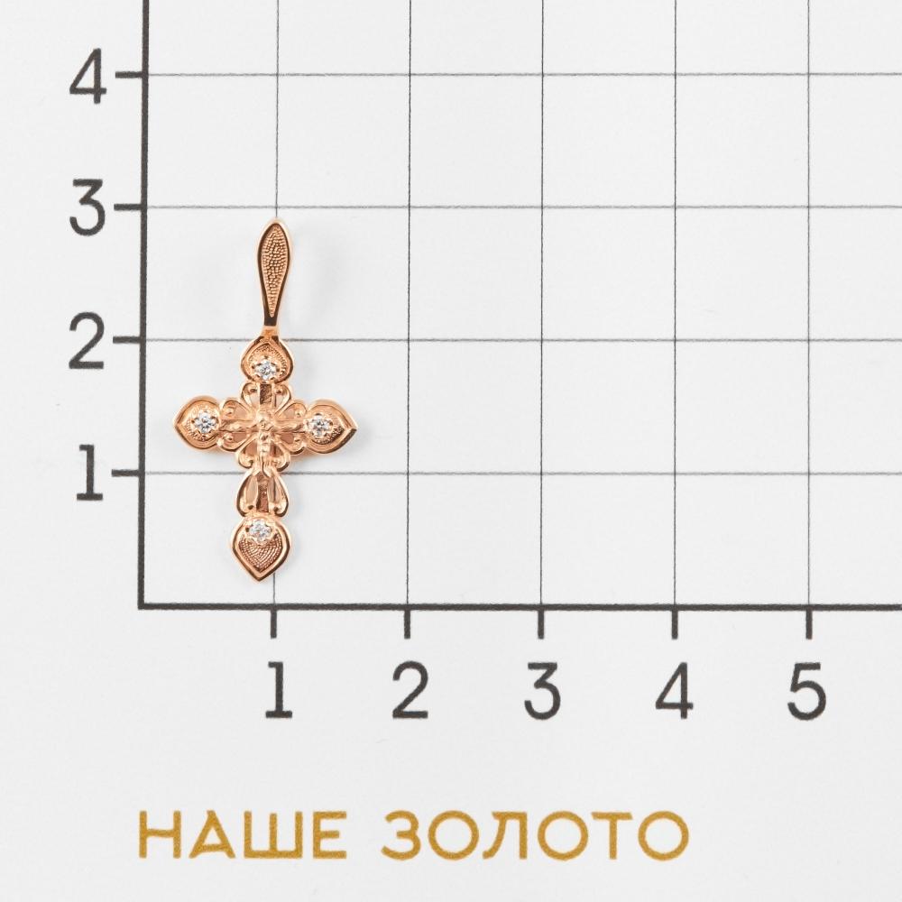 Золотой крест Вознесенский из красного золота 585 пробы  со вставками (фианит) 6В23-003