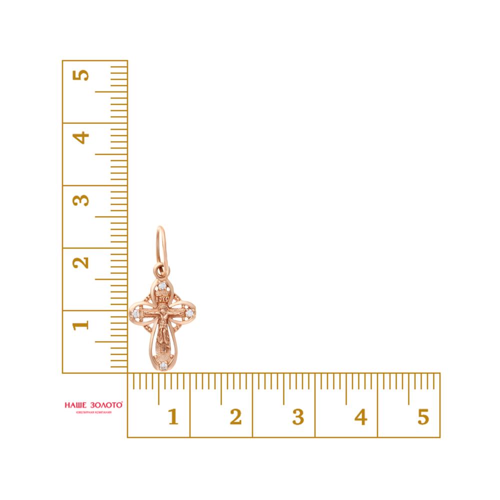 Золотой крест Вознесенский из красного золота 585 пробы  со вставками (фианит) 6В23-018