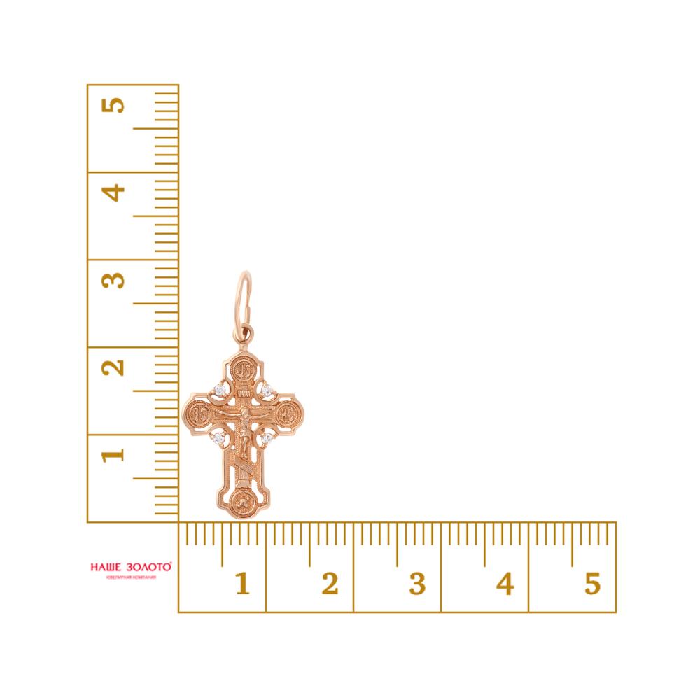 Золотой крест Вознесенский из красного золота 585 пробы  со вставками (фианит) 6В23-075