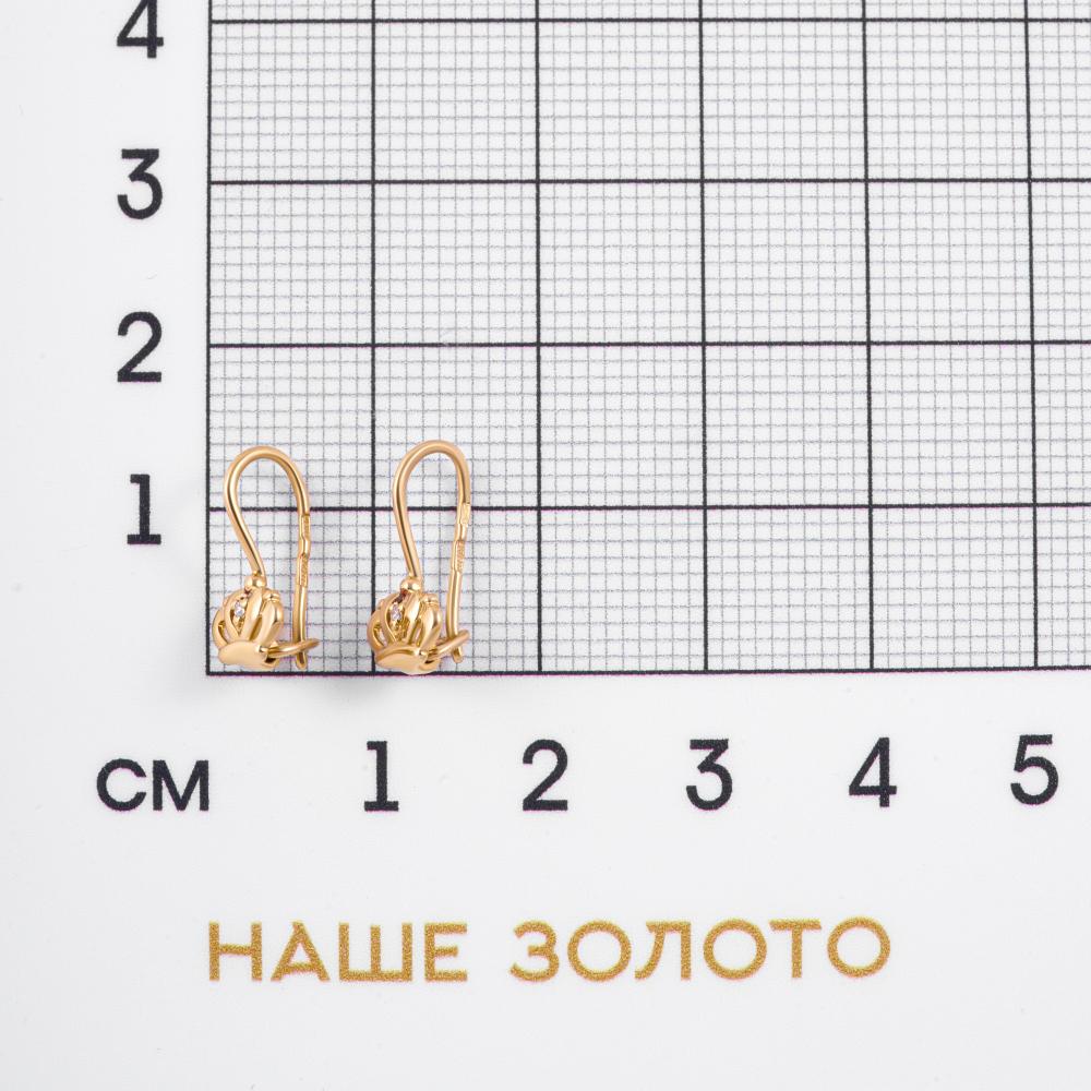 Золотые серьги детские Ювелирные традиции из красного золота 585 пробы  со вставками (фианит) ЮИС130-4354