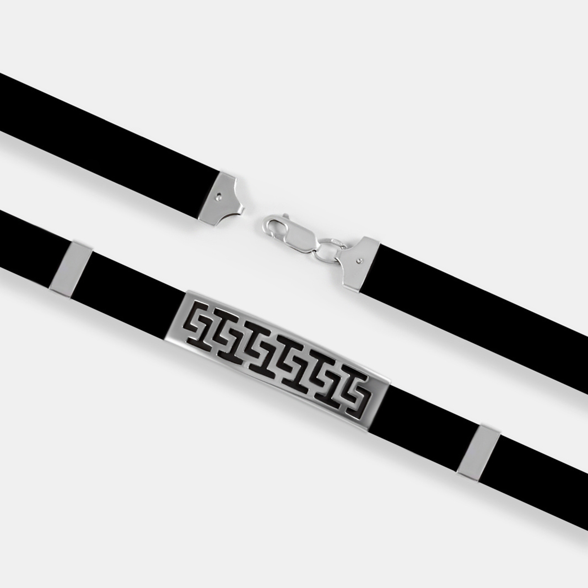 Серебряный браслет Новое время  со вставками (каучуком) НРС7052, размеры от 16 до 21