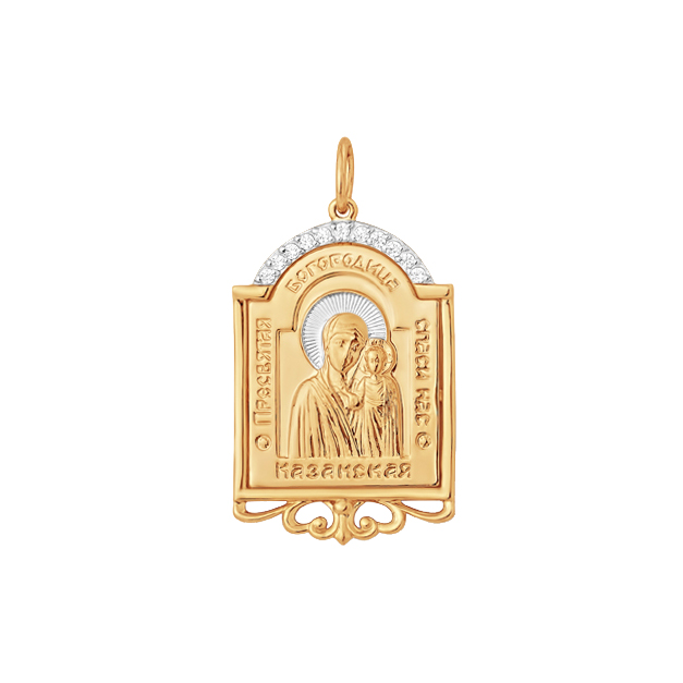 Золотая иконка Efremof из красного золота 585 пробы  со вставками (фианит) ЮПП1326335