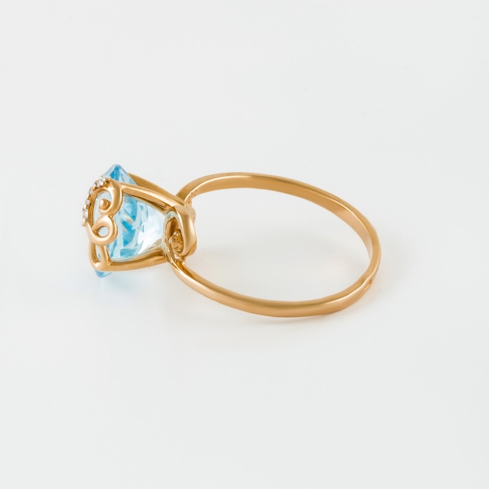 Золотое кольцо Efremof из красного золота 585 пробы со вставками из полудрагоценных камней (топаз и фианит) ЮПК1341135тг, размеры от 16 до 19