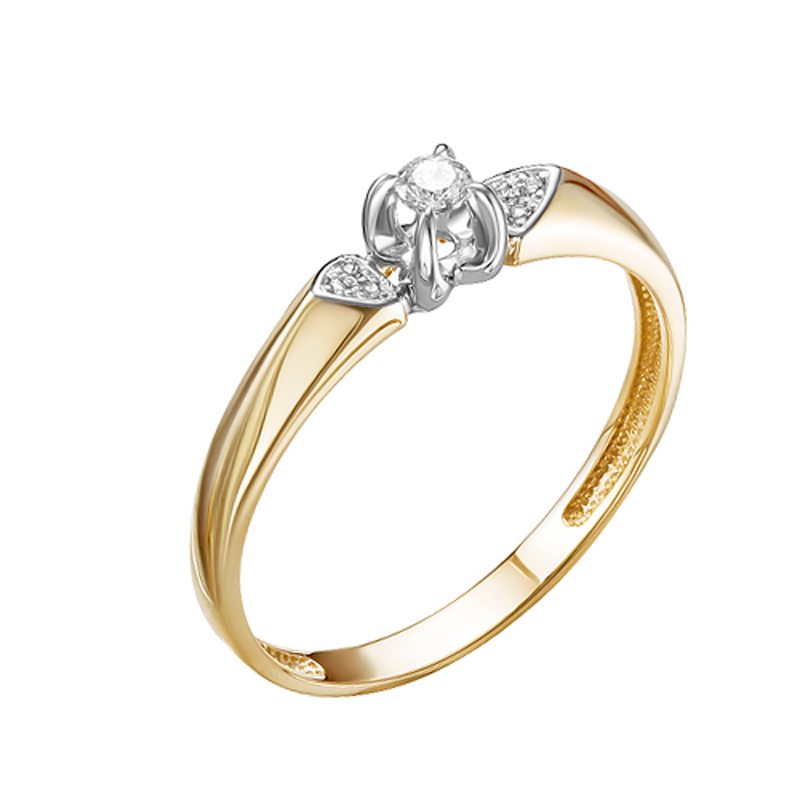 Золотое кольцо Ювелирные традиции из красного золота 585 пробы со вставками из драгоценных камней (бриллиант) ЮИК112-5700, размеры от 16.5 до 17.5