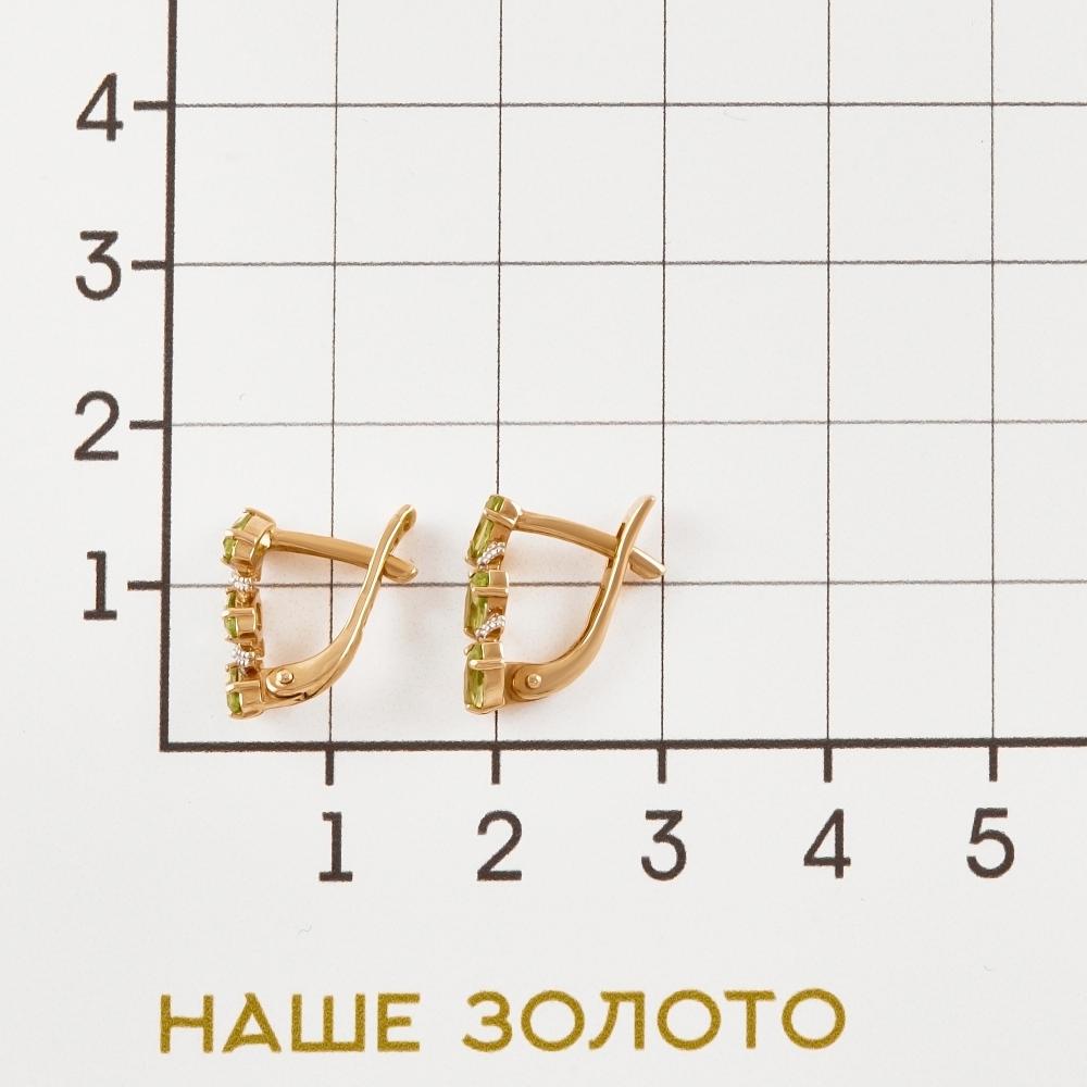 Золотые серьги New gold из красного золота 585 пробы со вставками из полудрагоценных камней (хризолит и фианит) НЮ10202022135хр