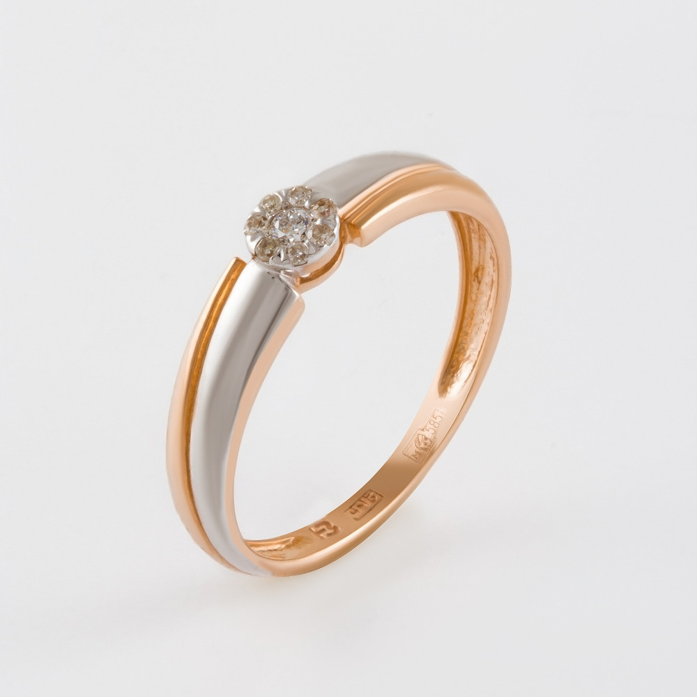 Золотое кольцо Саав из красного золота 585 пробы со вставками из драгоценных камней (бриллиант) ХС050084821, размеры от 16 до 18