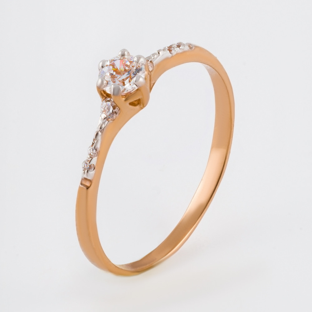 Золотое кольцо Берег из красного золота 585 пробы  со вставками (фианит) 2БКЗ5К.1-01-0336-01, размеры от 15 до 20