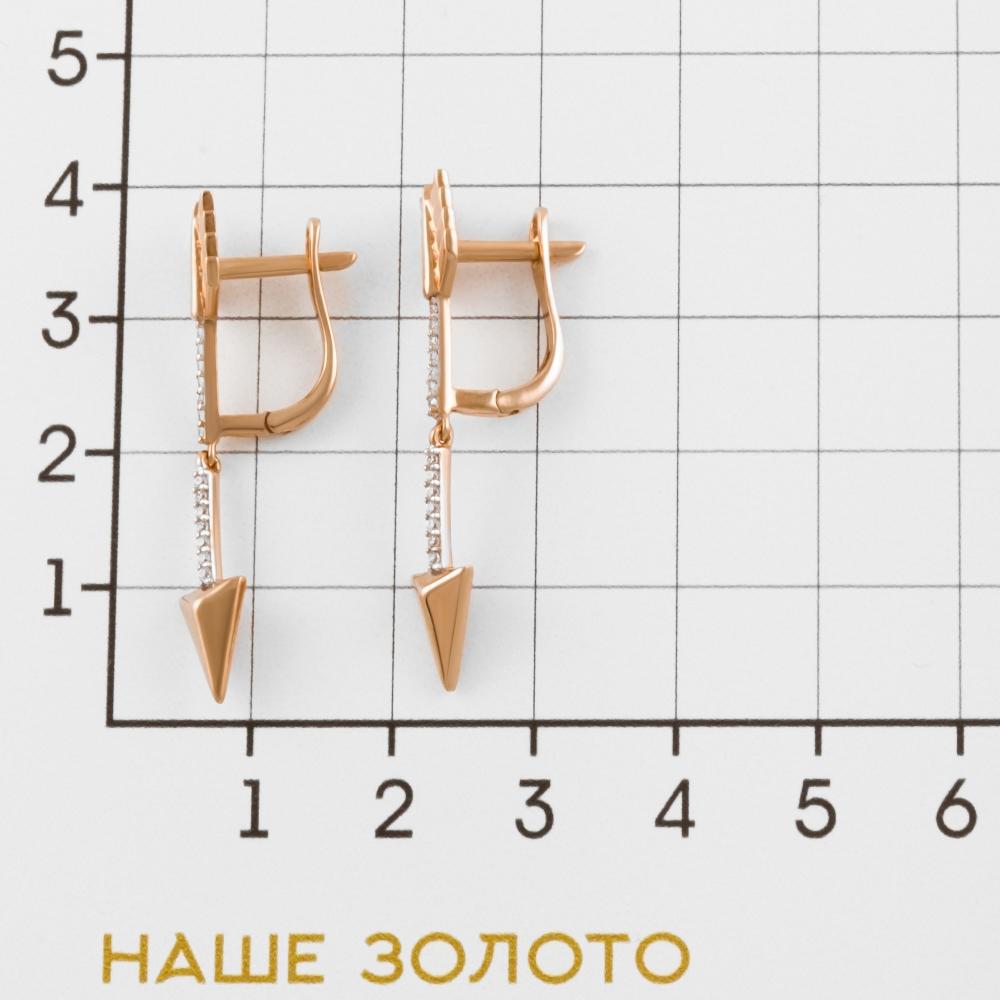 Золотые серьги подвесные Жасмин из красного золота 585 пробы  со вставками (фианит) ЖНМСЦЕ160040-РВ