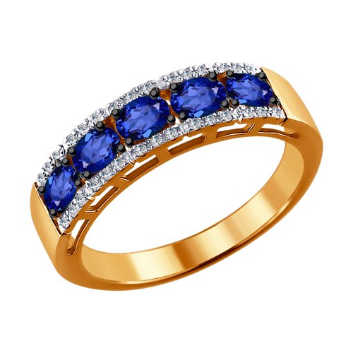 Золотое кольцо Sokolov из красного золота 585 пробы со вставками из драгоценных камней (бриллиант и сапфир) ДИ2011007, размеры от 17 до 19.5