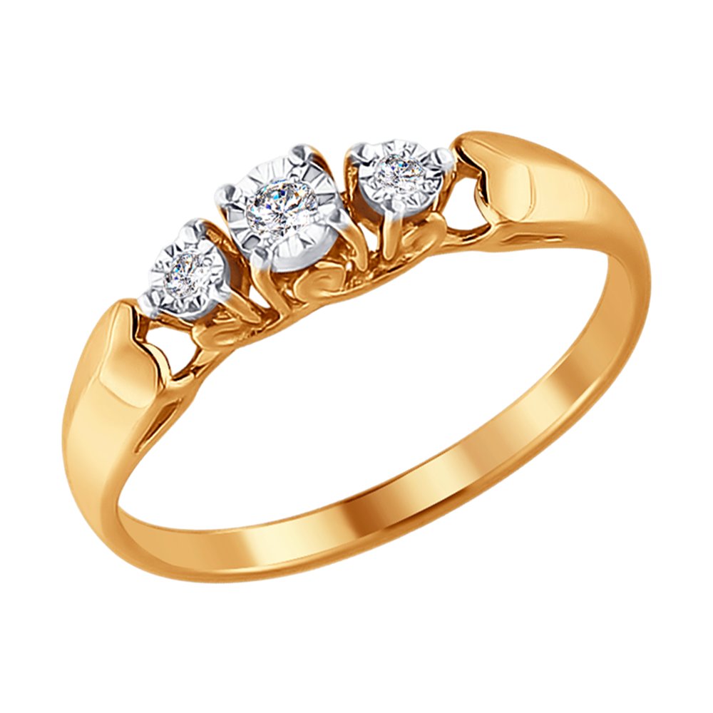 Золотое кольцо Sokolov из красного золота 585 пробы со вставками из драгоценных камней (бриллиант) ДИ1011341, размеры от 17.5 до 18.5