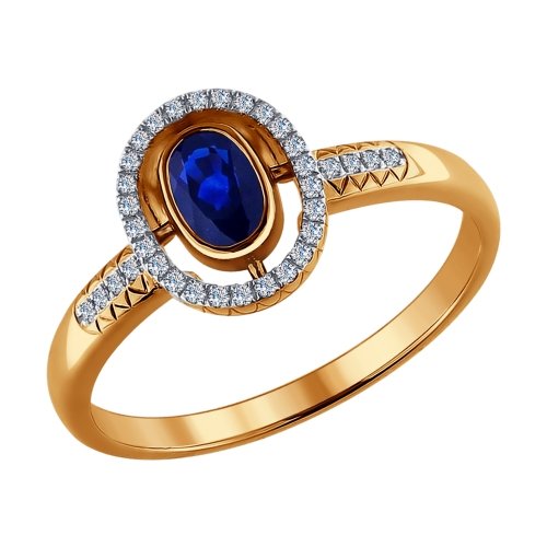 Золотое кольцо Sokolov из красного золота 585 пробы со вставками из драгоценных камней (бриллиант и сапфир) ДИ2010859 , размеры от 16.5 до 18.5
