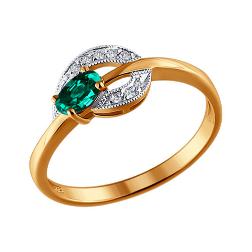 Золотое кольцо Sokolov из красного золота 585 пробы со вставками из драгоценных камней (бриллиант и изумруд) ДИ3010316 , размеры от 16 до 17.5