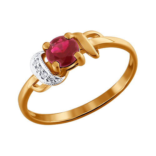 Золотое кольцо Sokolov из красного золота 585 пробы со вставками из драгоценных камней (бриллиант и рубин) ДИ4010441 , размеры от 16.5 до 18