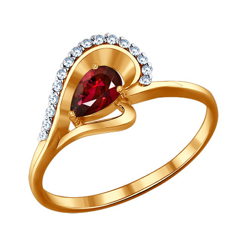 Золотое кольцо Sokolov из красного золота 585 пробы со вставками из драгоценных камней (бриллиант и рубин) ДИ4010493 , размеры от 17 до 18