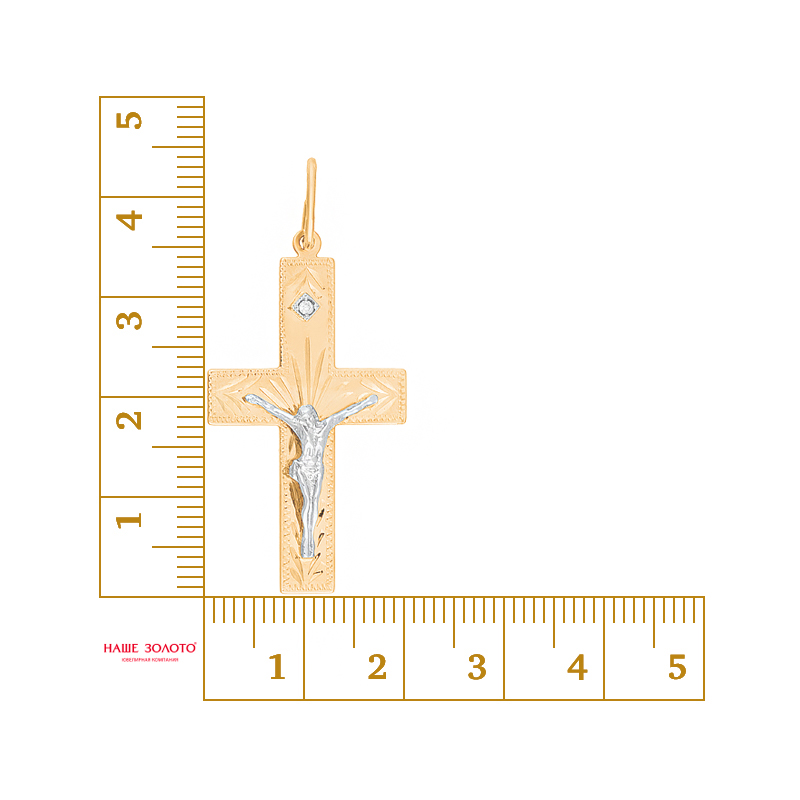 Золотой крест Жасмин из красного золота 585 пробы  со вставками (фианит) ЖНХПРП100138-РВ