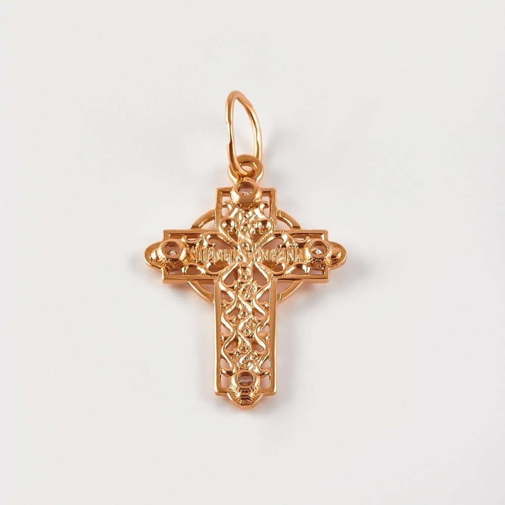 Золотой крест Вознесенский из красного золота 585 пробы  со вставками (фианит) 6В23-076