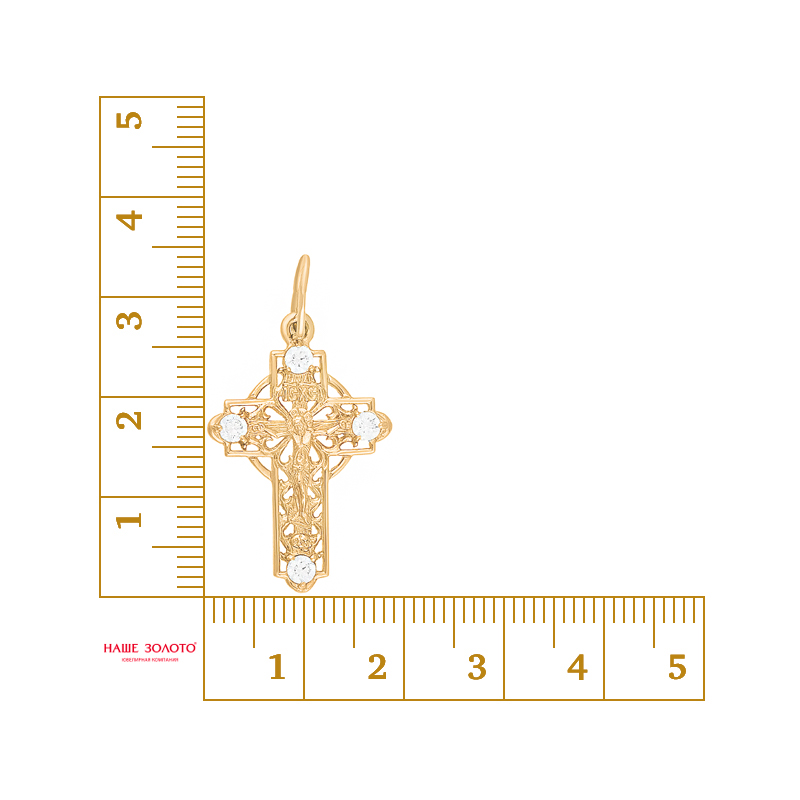 Золотой крест Вознесенский из красного золота 585 пробы  со вставками (фианит) 6В23-076